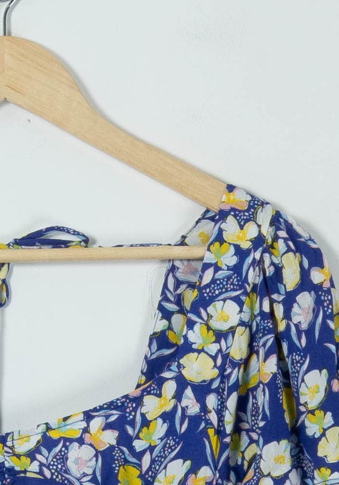 Robe Longue Fleurie Bleu et Jaune - Taille S/36 - Image 3