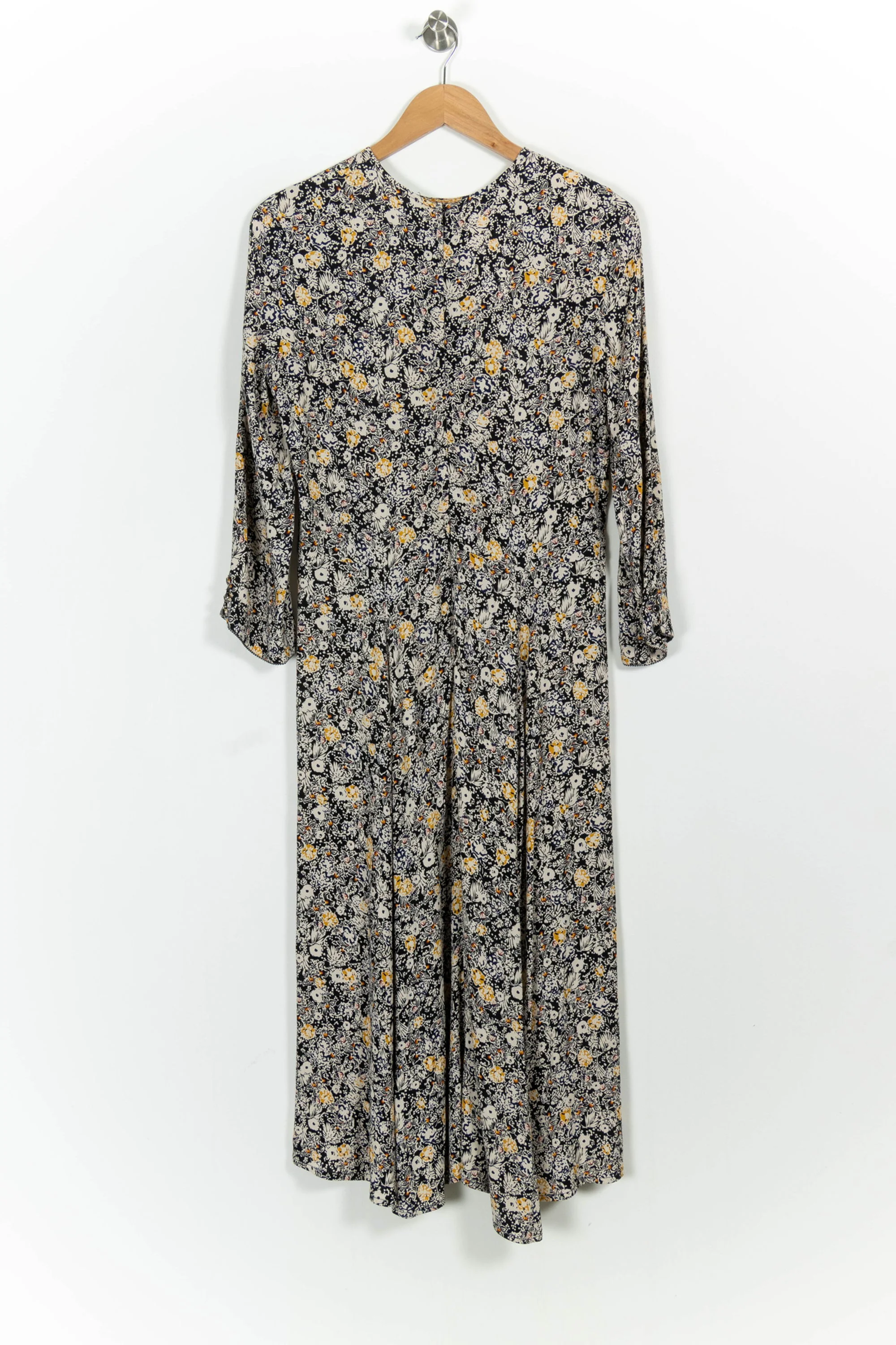 Robe Longue Fleurie Noire et Jaune - Taille L/40 - Image 4