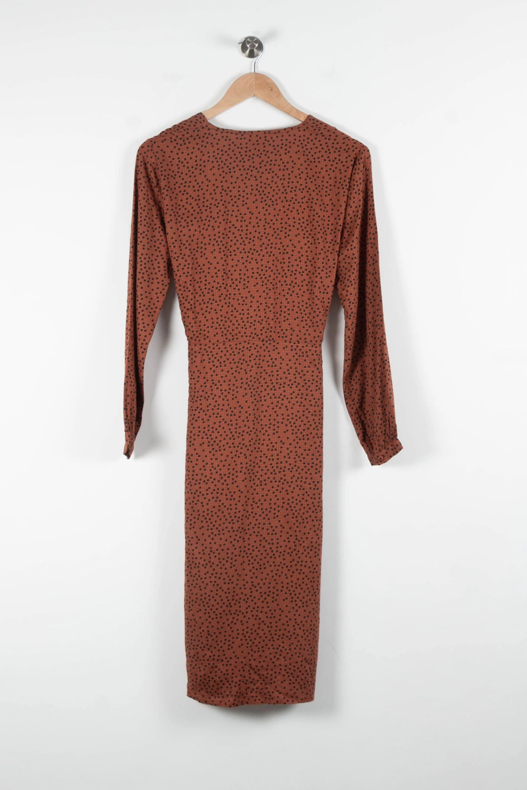 Robe Longue Marron à Pois Noirs - Taille XS/34 - Image 4