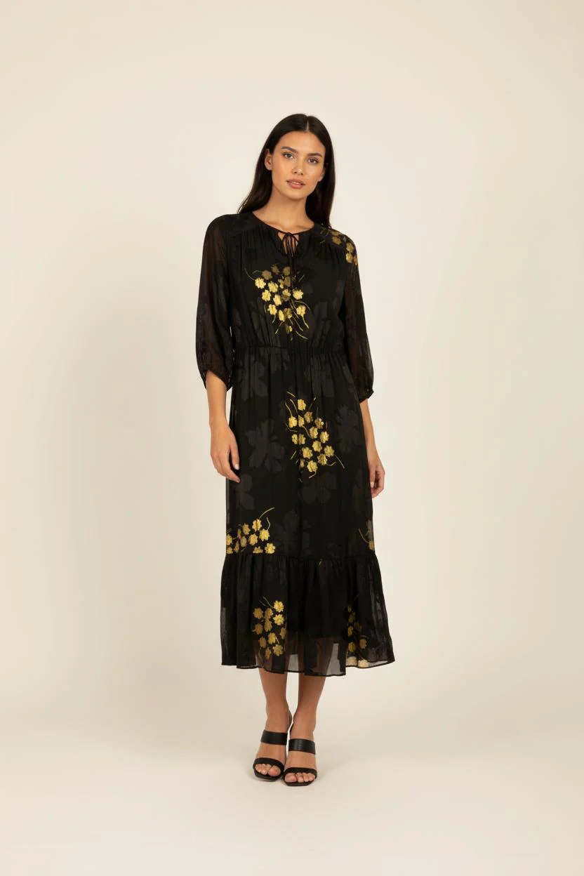 Robe longue noire avec détails - Taille S/36