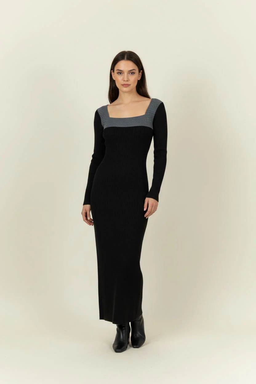 Robe Longue Noire et Grise - Taille S/36