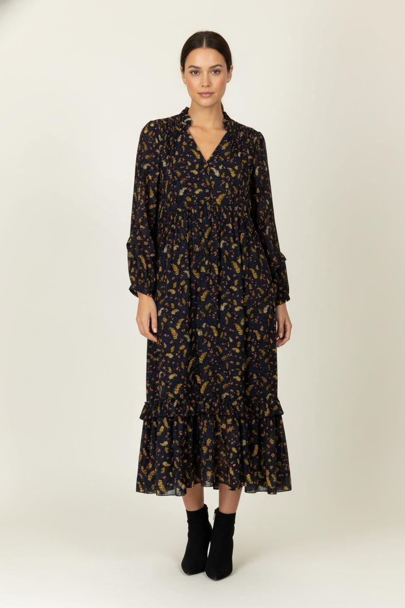Robe Longue Noire et Jaune - Taille L/40