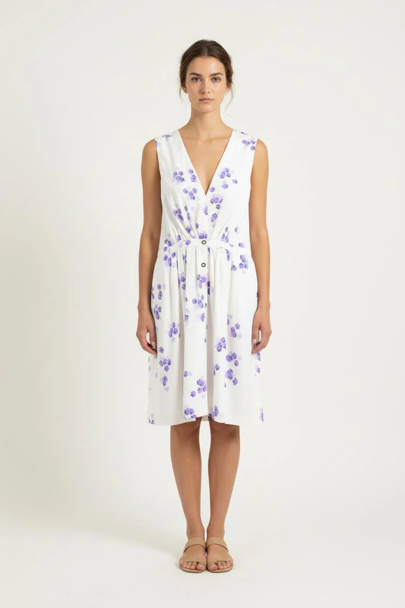 Robe Midi Blanche et Violette - Taille M/38