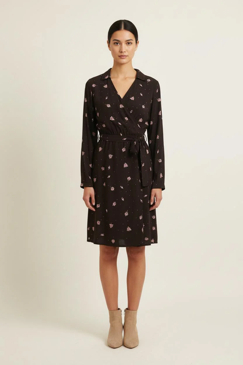 Robe Portefeuille Marron et Rose - Taille L/40