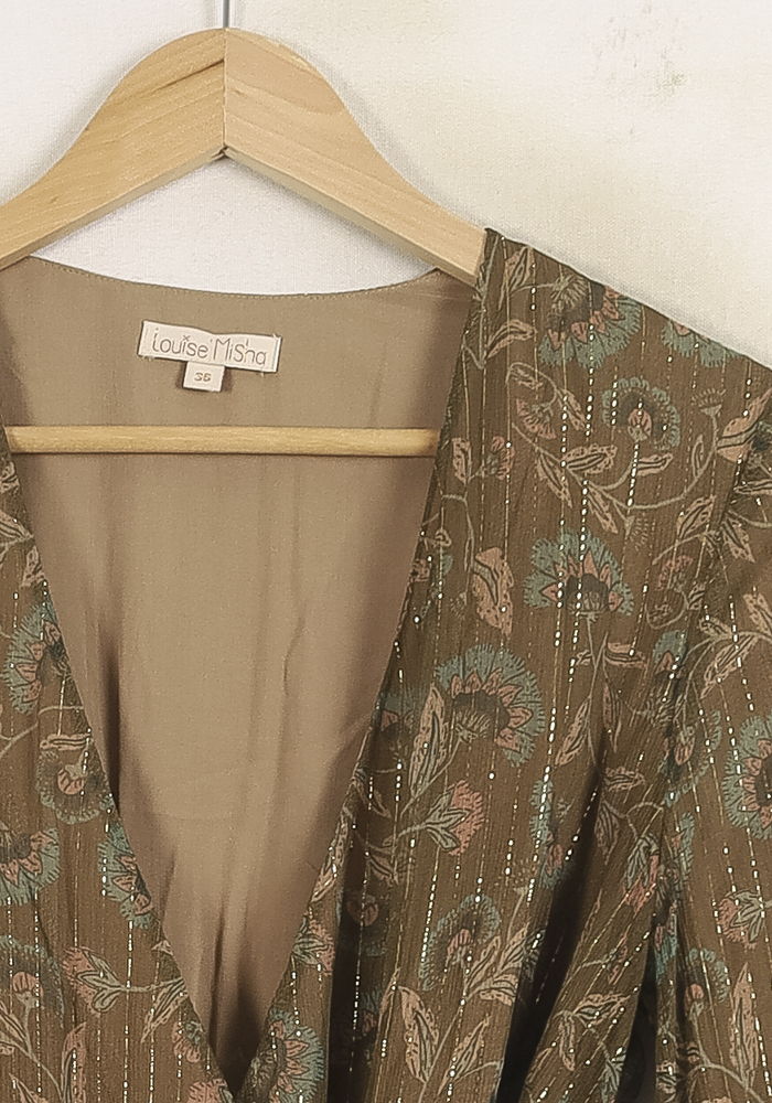 Robe Portefeuille Marron et Vert - Taille S/36 - Image 3