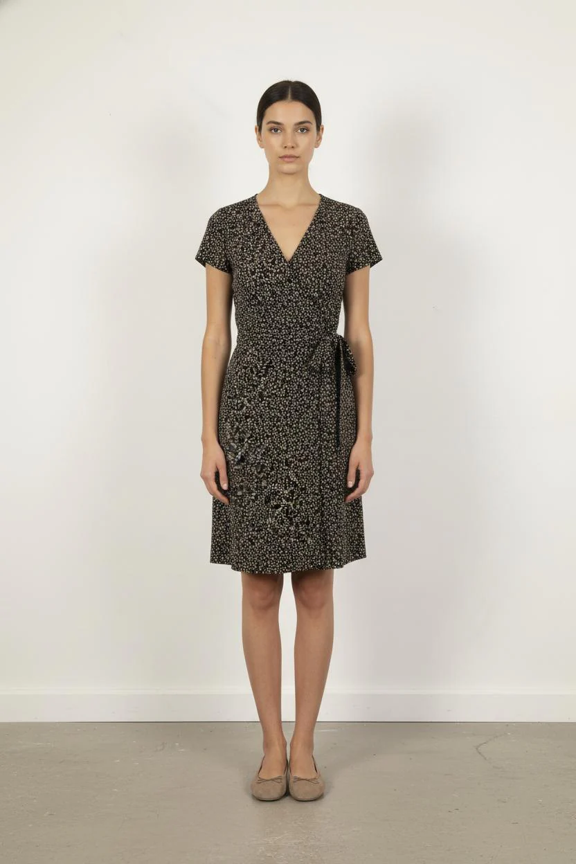 Robe portefeuille noire et beige - Taille XS/34