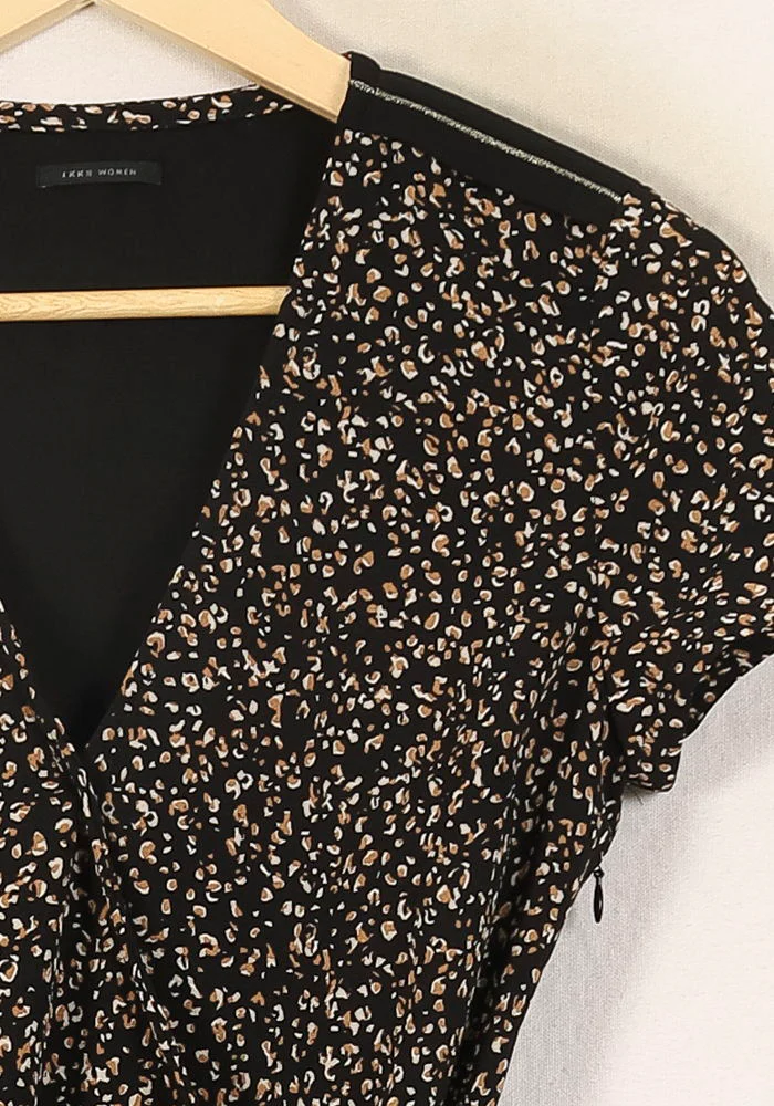 Robe portefeuille noire et beige - Taille XS/34 - Image 3