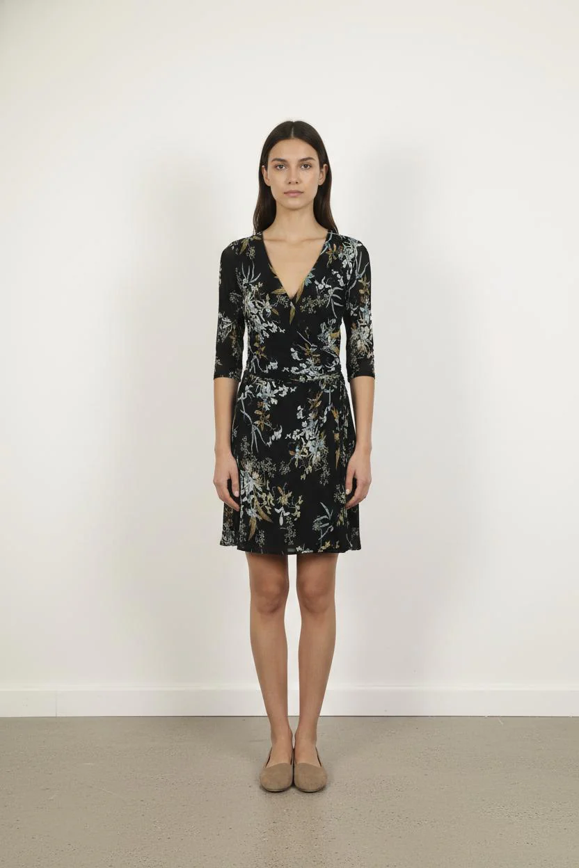 Robe Portefeuille Noire et Bleue - Taille XS/34
