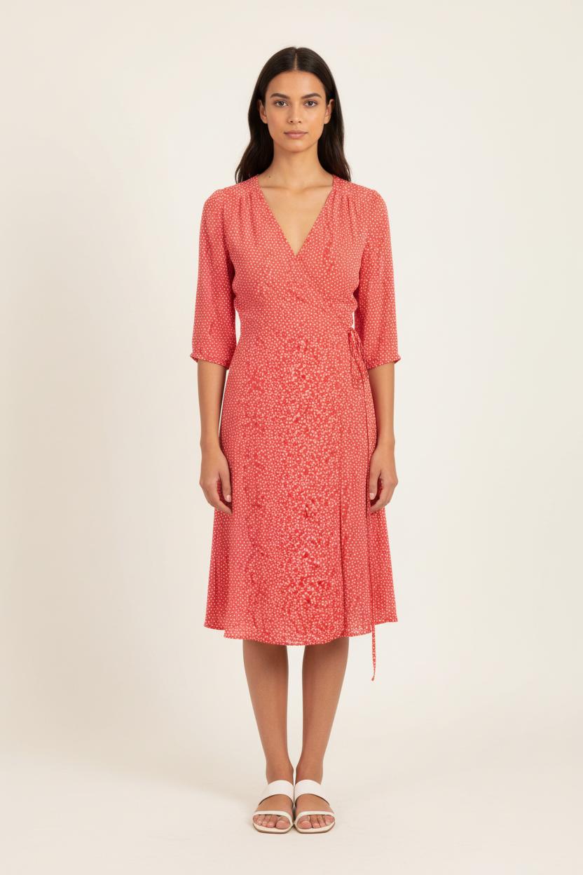 Robe portefeuille rouge et blanche - Taille S/36