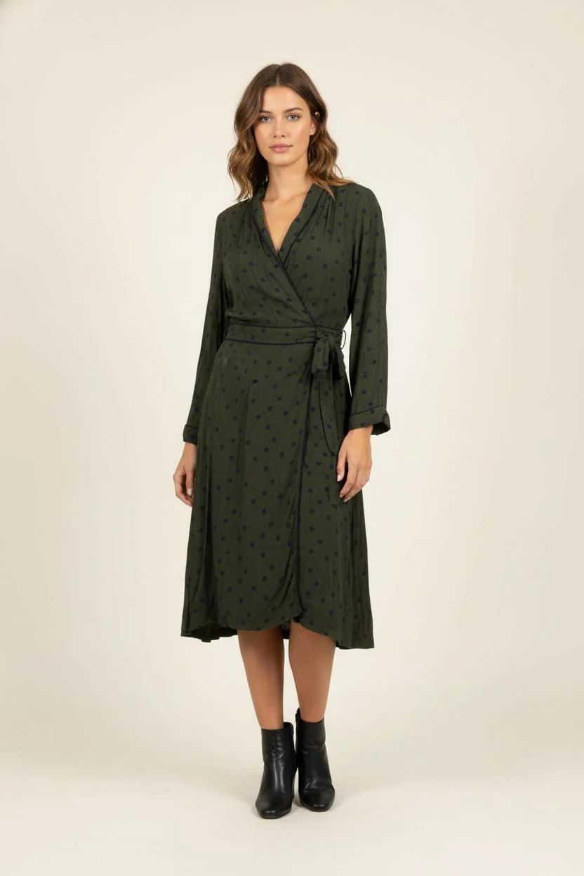 Robe Portefeuille Verte à Pois Noirs - Taille M/38