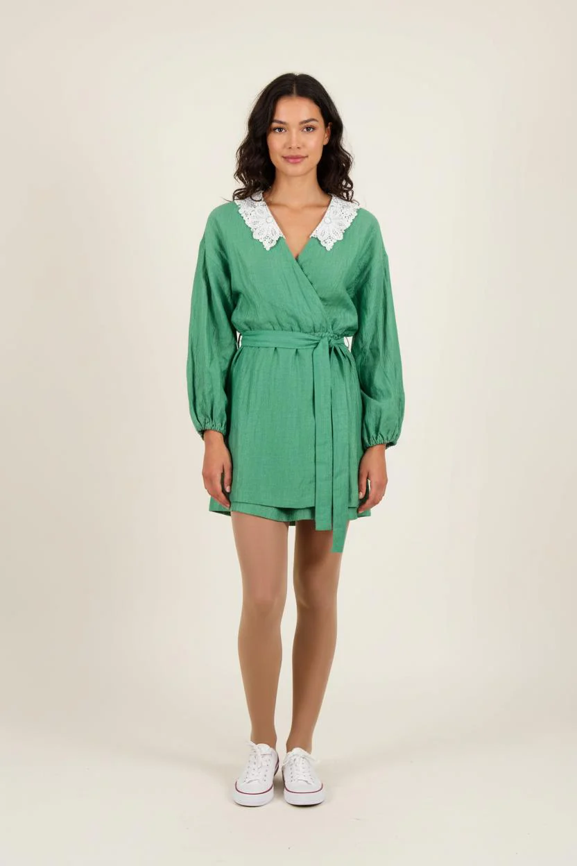 Robe portefeuille verte et blanche - Taille M/38
