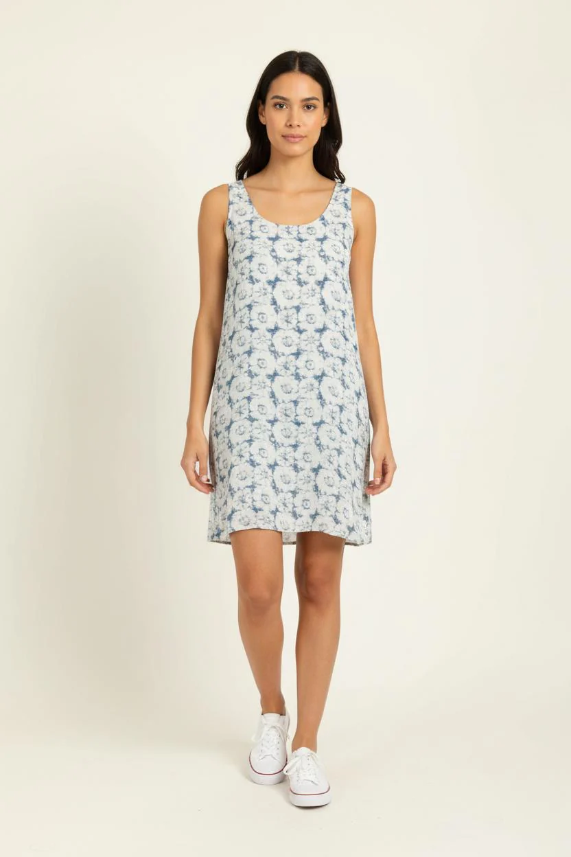 Robe Sans Manches Blanche et Bleue - Taille S/36