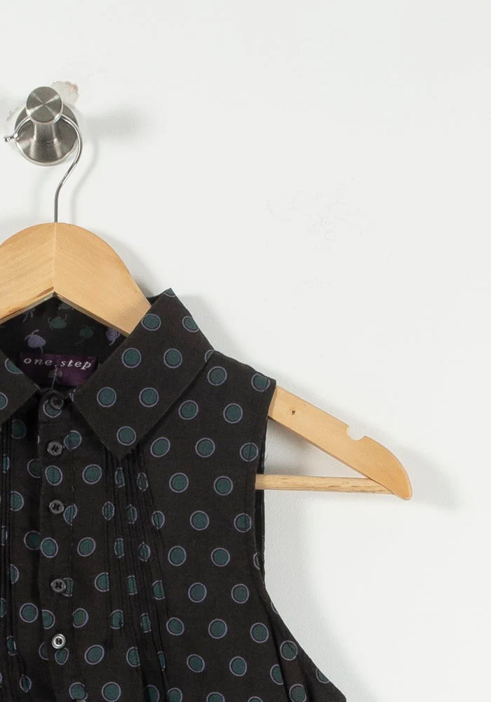 Robe Sans Manches Noire à Pois Bleus - Taille S/36 - Image 3