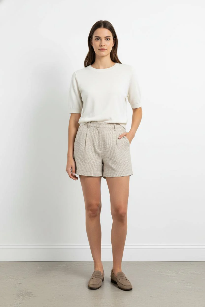 Short à Carreaux Beige - Taille XS/34