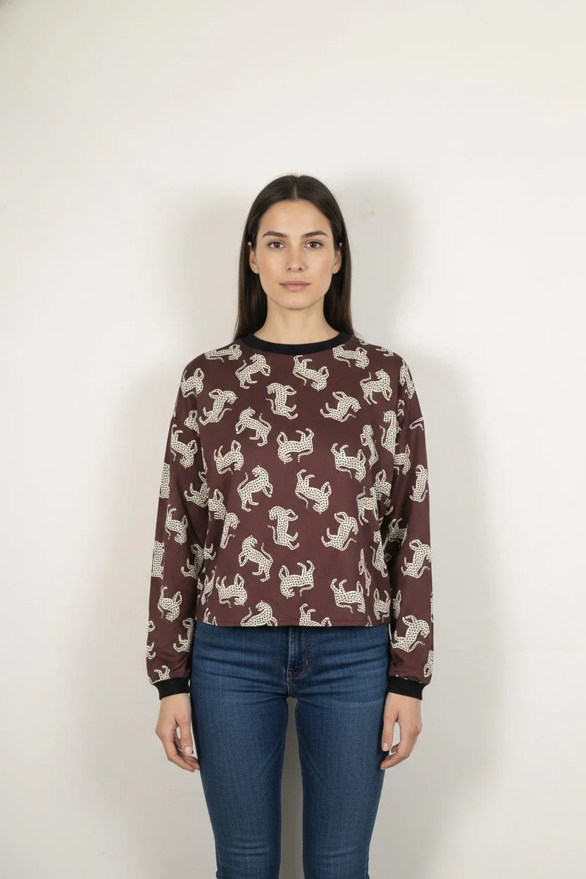 Sweat-shirt Marron et Blanc - Taille XS/34