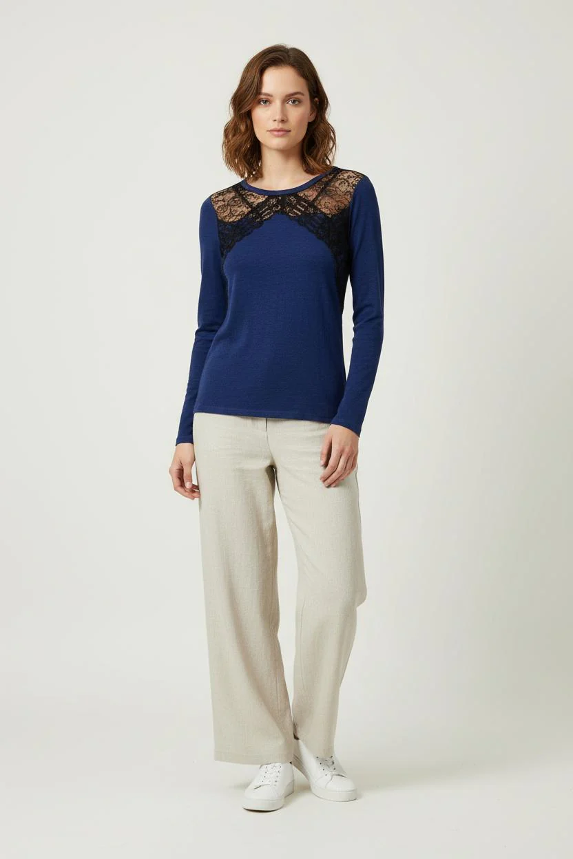 T-shirt Bleu et Noir - Taille S/36