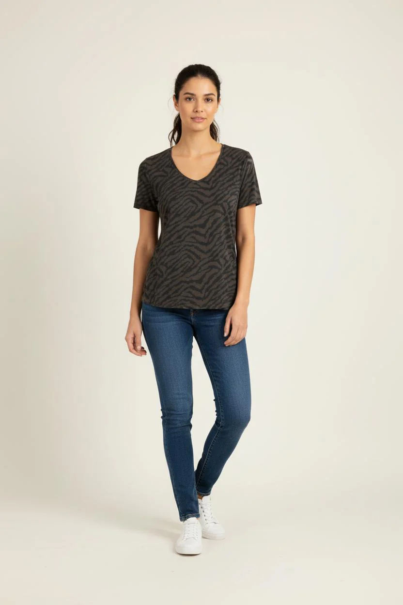 T-shirt gris foncé zébré - Taille XS/34