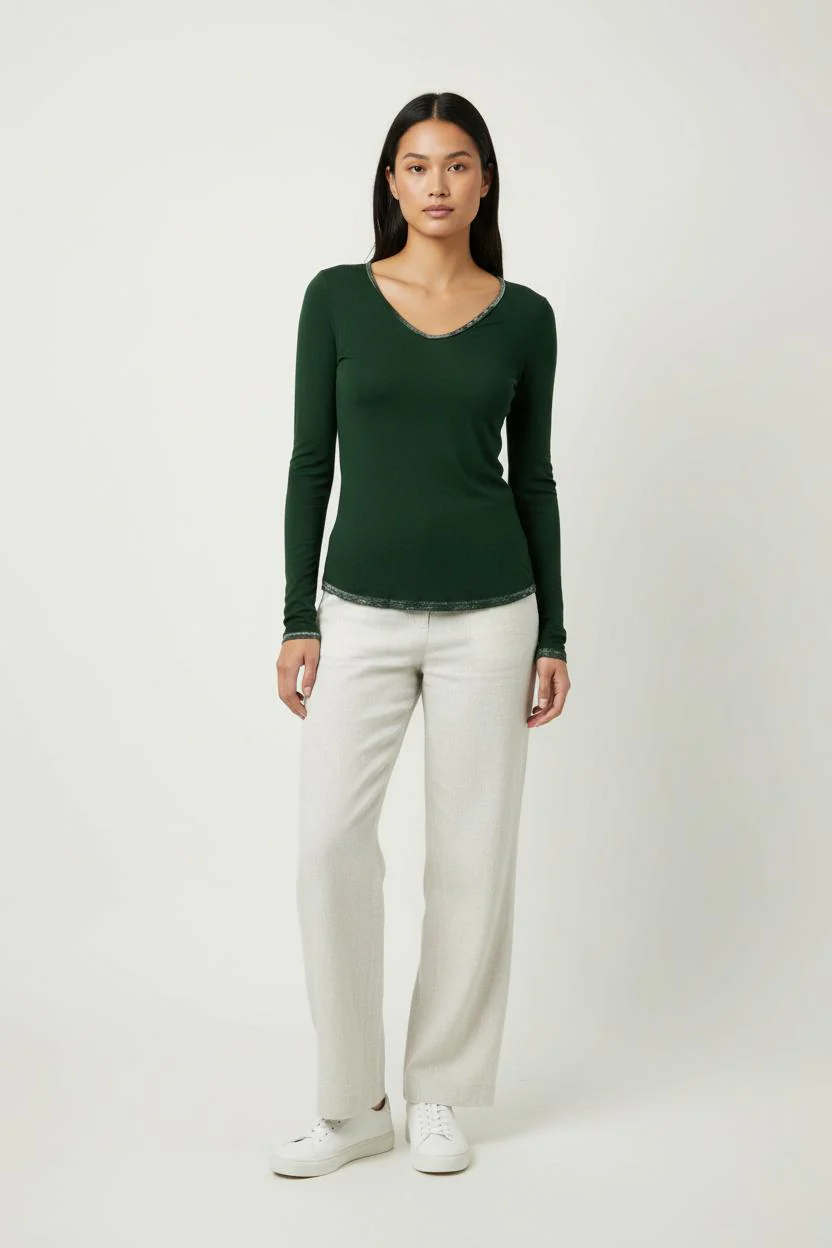 T-shirt Manche Longue Vert - Taille XS/34