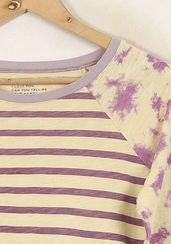 T-shirt Manches Longues Beige et Violet - Taille XS/34 - Image 3