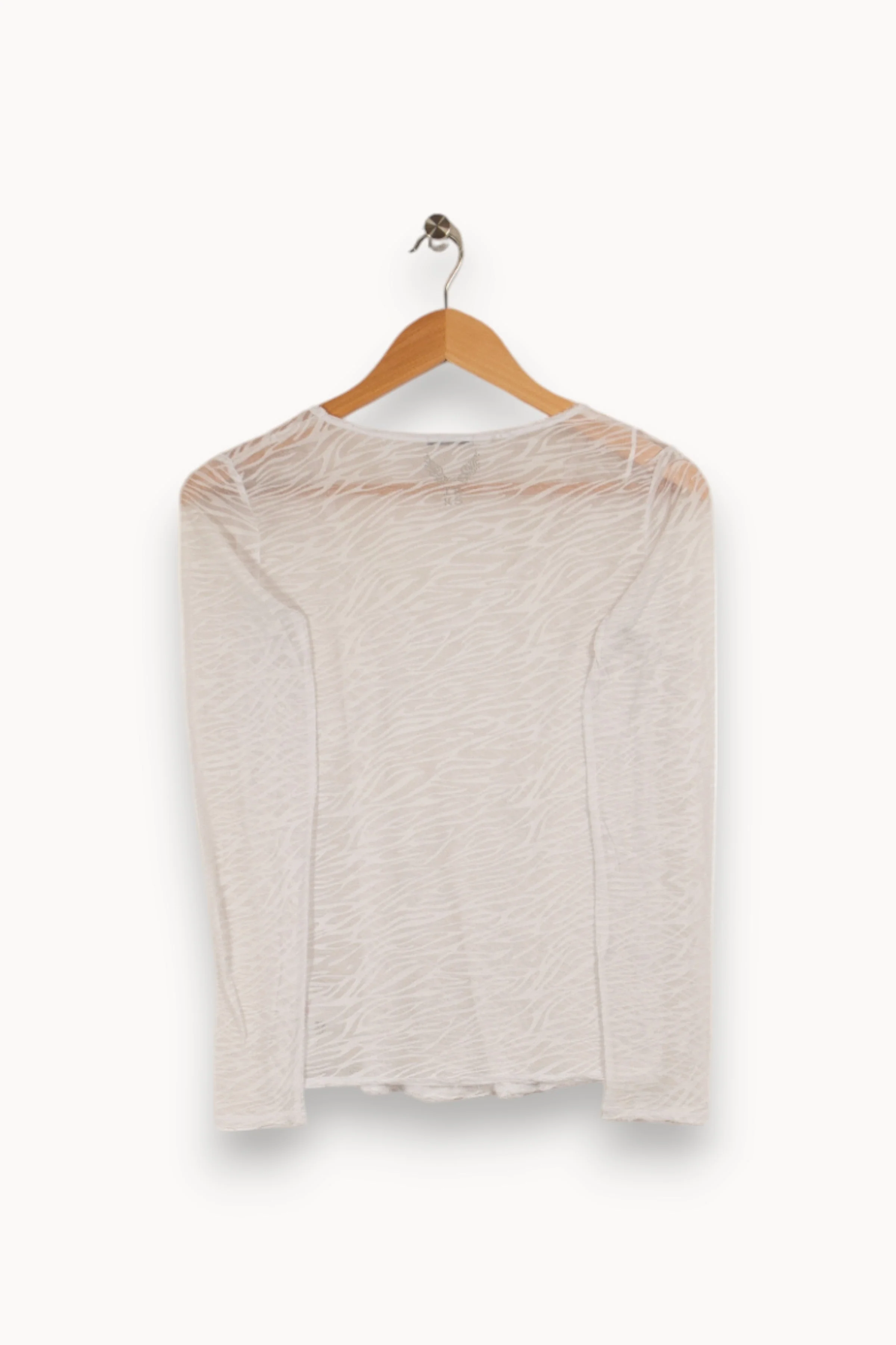 T-shirt manches longues blanc à motifs zèbre semi-transparent col V - Taille XS/34 - Image 4
