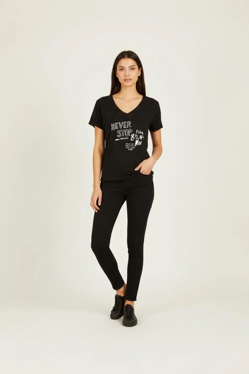 T-shirt noir avec inscription - Taille S/36