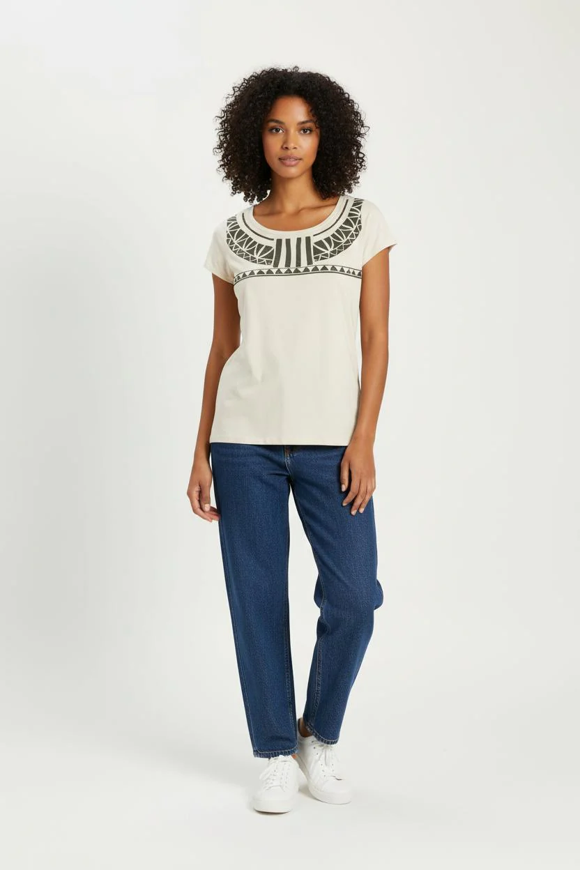 Tee-shirt Manche Courte Beige et Noir - Taille S/36