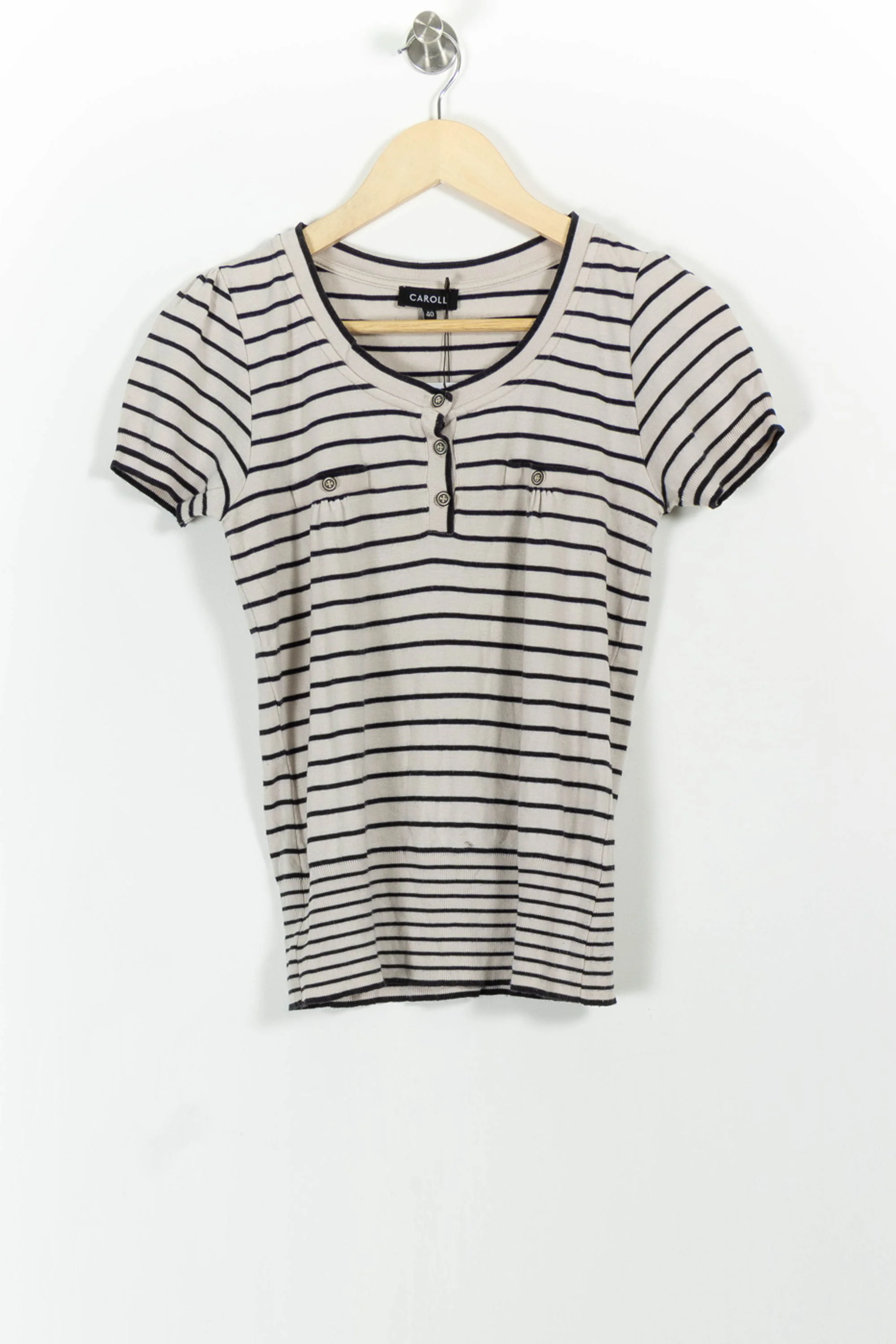 Tee-shirt rayé beige et noir - Taille L/40 - Image 2