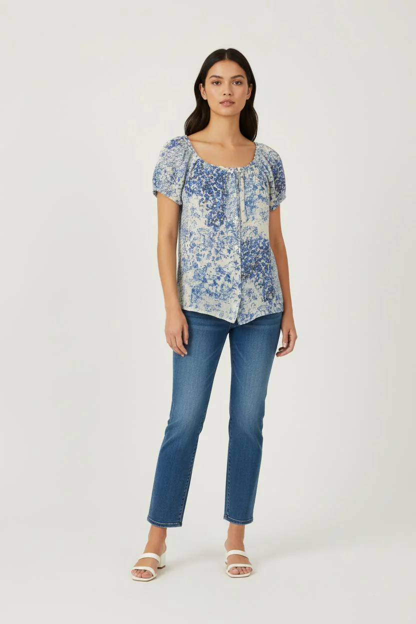 Top bleu et blanc à motifs - Taille S/36