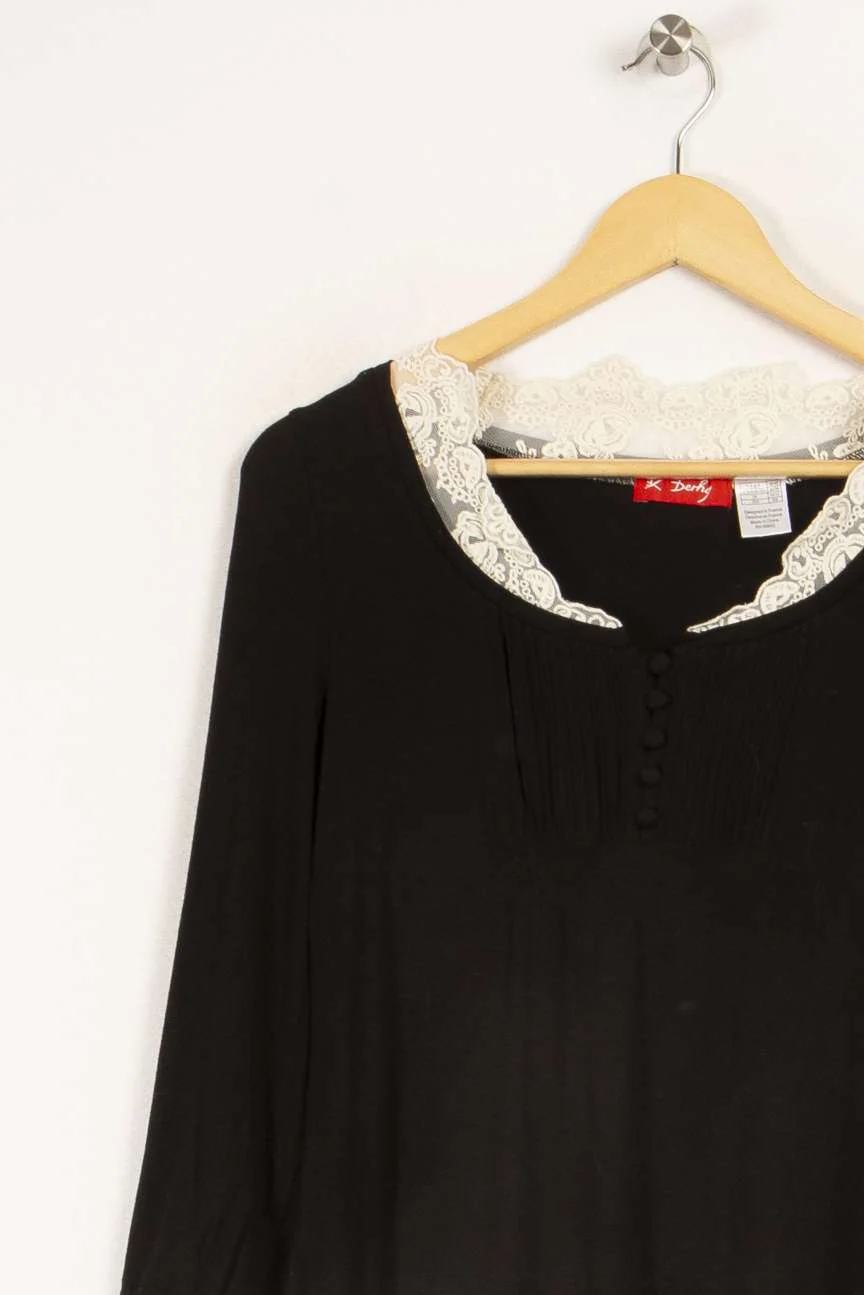Top noir avec dentelle blanche - Taille M/38 - Image 3