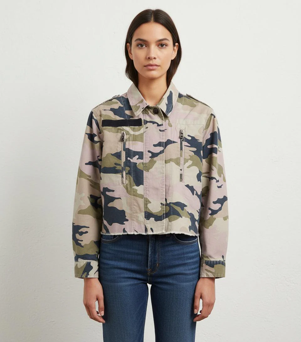 Veste Camouflage Verte et Beige - Taille XS/34
